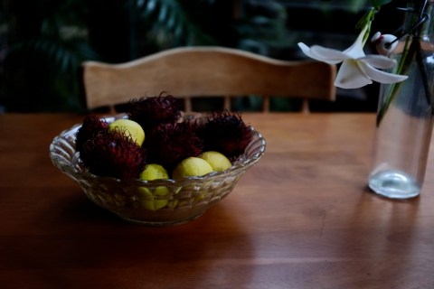 fruit bowl and flowers